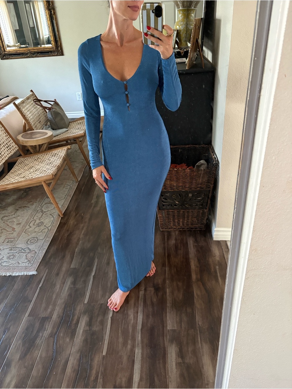 Princess Polly Long Sleeve Maxi Dress in Blue